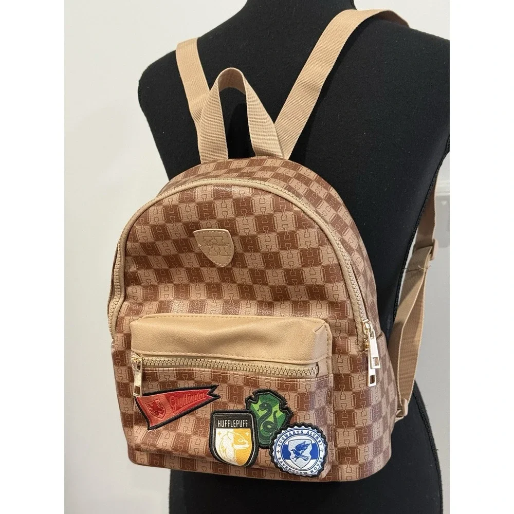 BioWorld Harry Potter Mini Backpack, Brown Checkered W Patches